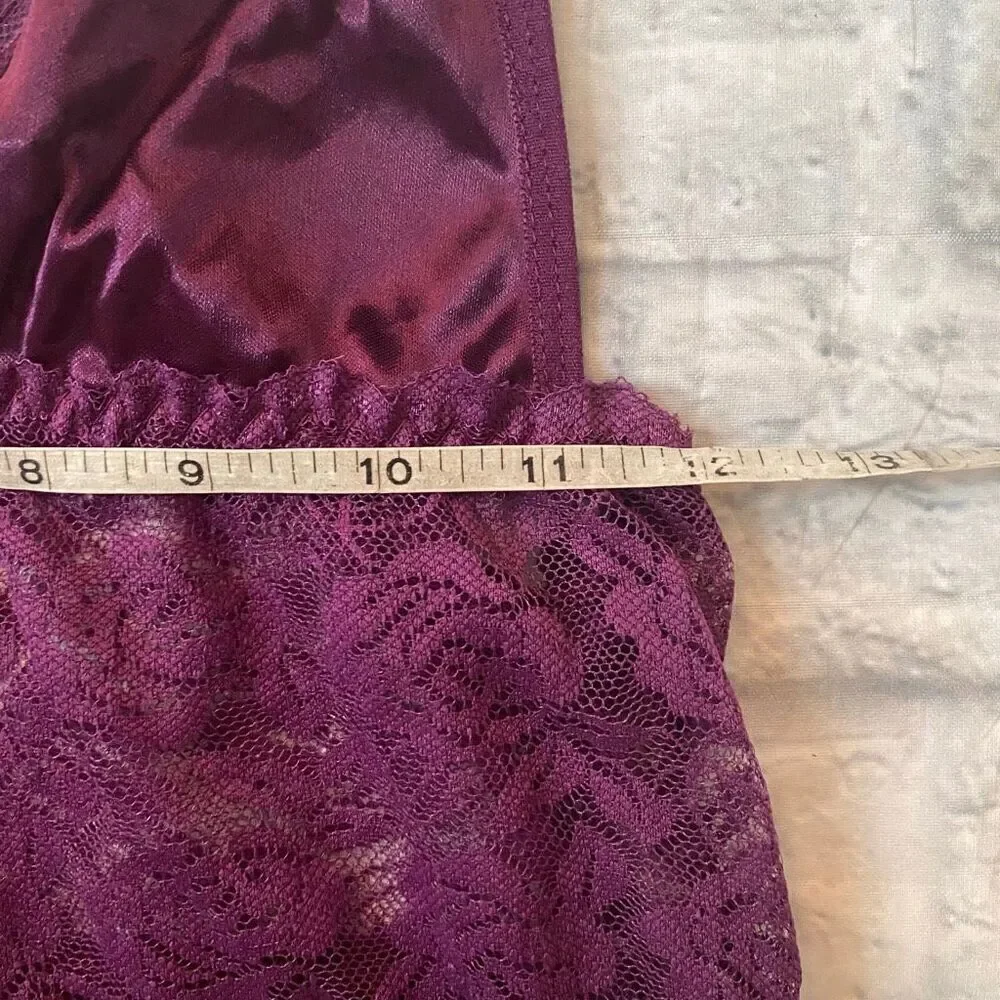 Women S adjustable spaghetti strap satin & lace lingerie nightgown purple